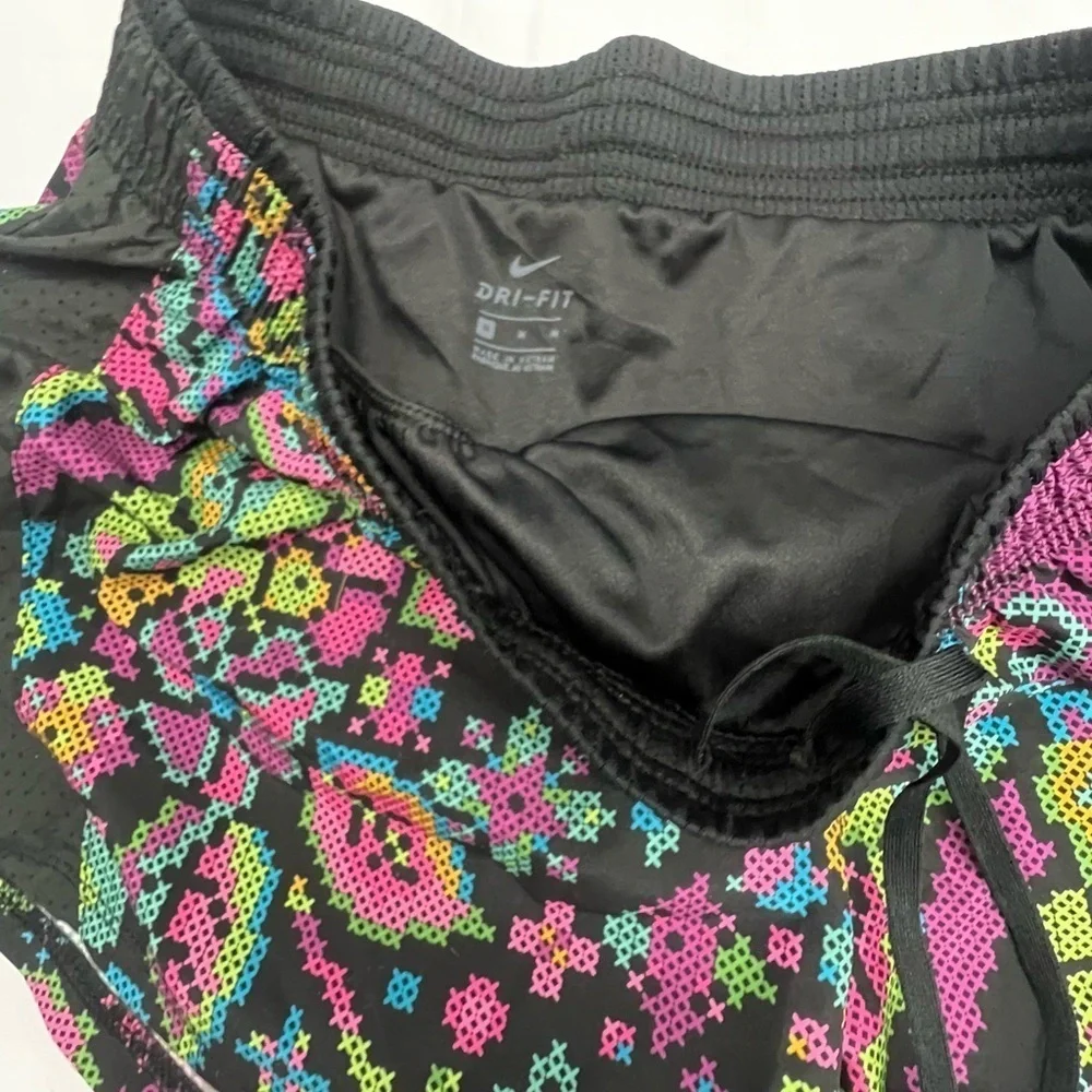Nike Black and Pink Athletic Shorts Lot Womans Medium 1-floral 1-black
